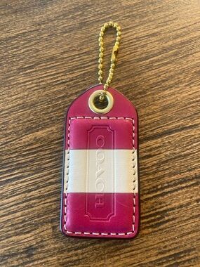 Coach Pink and White Striped Leather Key Fob